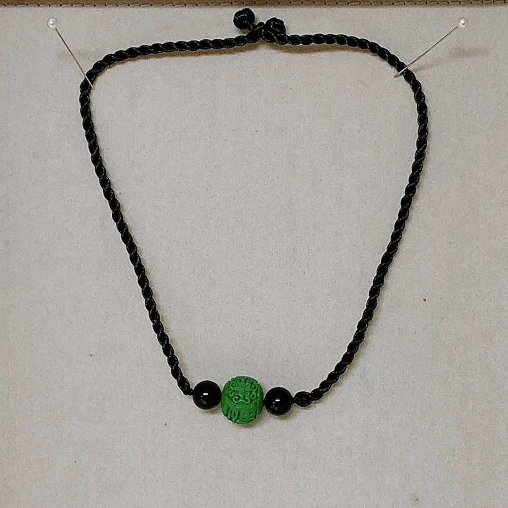Green “fu” Chinese lucky fortune charm necklace